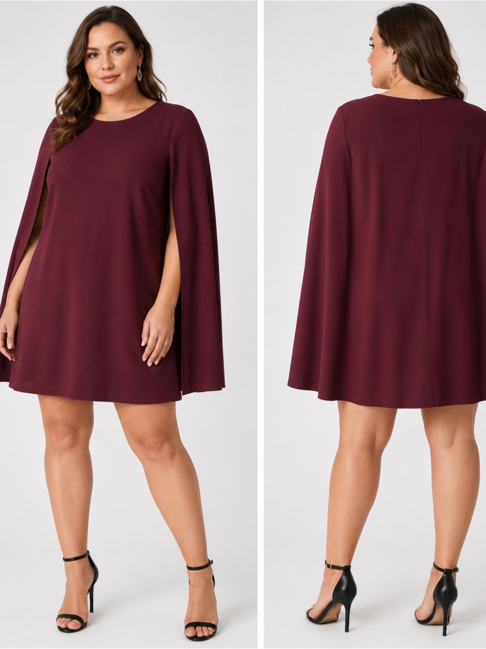 Ralph Lauren Black Label Cape Mini Dress 20W Burgundy Glam Evening Wear Party